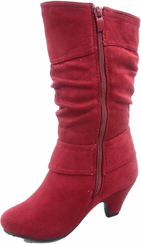 FZ Auto-9ks Girl's Kid's Fashion Cute Round Toe Buckle Dress Side Zipper Low Heel Boots Shoes in Kuwait