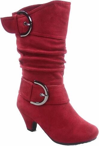 FZ Auto-9ks Girl's Kid's Fashion Cute Round Toe Buckle Dress Side Zipper Low Heel Boots Shoes in Kuwait