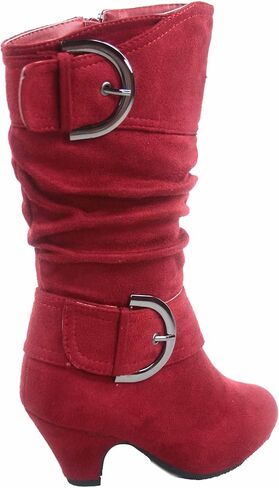FZ Auto-9ks Girl's Kid's Fashion Cute Round Toe Buckle Dress Side Zipper Low Heel Boots Shoes in Kuwait