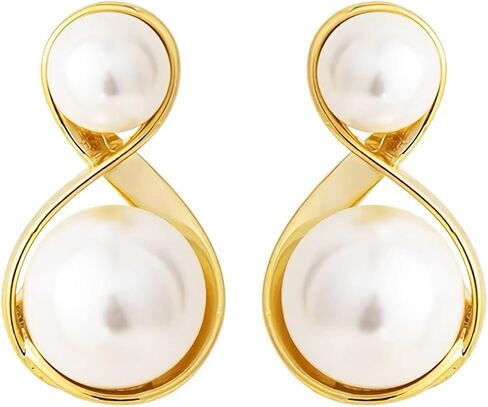 أقراط متدلية من اللؤلؤ مجوهرات للنساء والفتيات مطلية بالذهب وقلادة من الزركون بقطر 12 ملم... in Kuwait