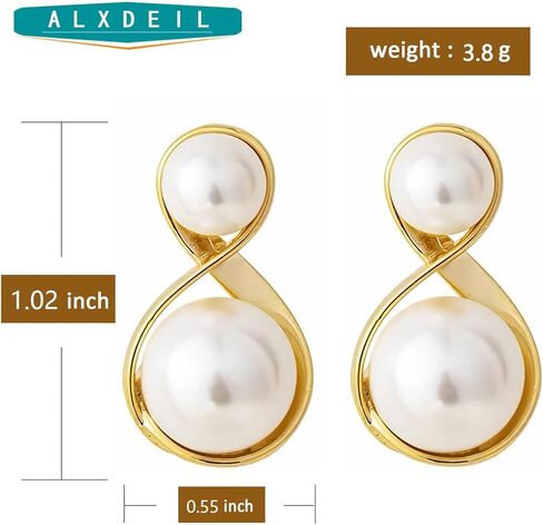 أقراط متدلية من اللؤلؤ مجوهرات للنساء والفتيات مطلية بالذهب وقلادة من الزركون بقطر 12 ملم... in Kuwait