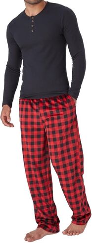 Dockers Men's Pajama Sets, Plaid PJ Pants for Men and Waffle Henley Long Sleeve Shirt in Saudi Arabia