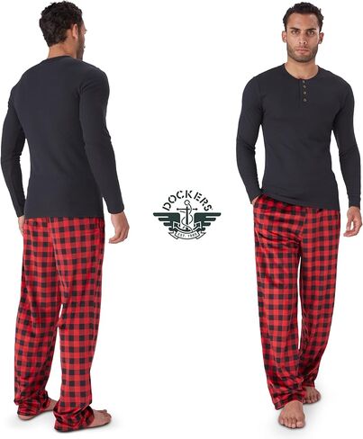 Dockers Men's Pajama Sets, Plaid PJ Pants for Men and Waffle Henley Long Sleeve Shirt in Saudi Arabia