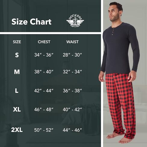 Dockers Men's Pajama Sets, Plaid PJ Pants for Men and Waffle Henley Long Sleeve Shirt in Saudi Arabia