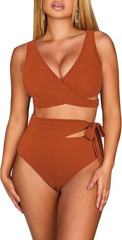 Kisscynest المرأة مثير متقاطع الخامس الرقبة 2 قطعة بيكيني ملابس السباحة قطع عالية الخصر ثوب السباحة in Kuwait