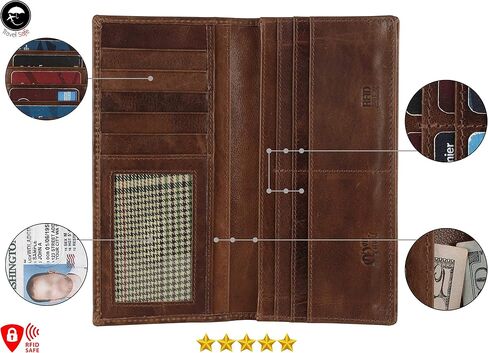Mou Meraki RFID Blocking Mens Genuine leather Bifold Long Wallet in Saudi Arabia