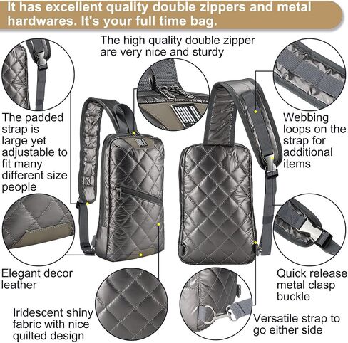 GBLQ PLUS Iridescent Crossbody Shoulder Puffer Backpack for Women Men, Travel Hiking Small Chest Bag Daypack in Saudi Arabia