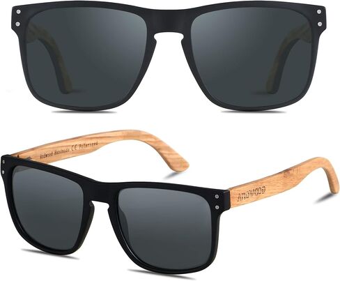 ANDWOOD Mens Sunglasses Polarized UV Protection Wooden Frame Beach Sun Glasses Womens Square Wood Shades in Kuwait