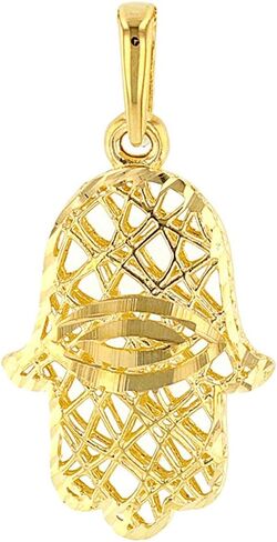 Textured 14K Yellow Gold 3D Hamsa Hand of Fatima with Evil Eye Charm Pendant in Kuwait