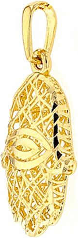 Textured 14K Yellow Gold 3D Hamsa Hand of Fatima with Evil Eye Charm Pendant in Kuwait
