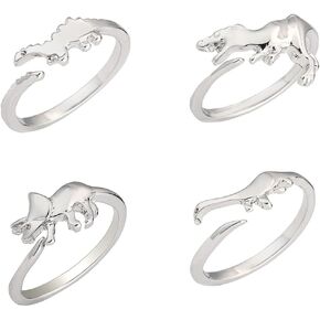 Matching Hollow Dinosaur Couple Open Rings Set,4Pcs Animal Dinosaur Knuckle Stackable Finger Rings Band Sets for Him Her Wedding Jewelry in Kuwait