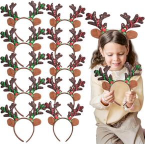 conehoy 10 قطع قرون الرنة عقال براون عيد الميلاد آذان الرنة مع بريق الترتر خوذة عصابات الشعر الغزلان للأطفال البالغين عيد الميلاد حزب تفضل تأثيري حلي اللوازم in Kuwait