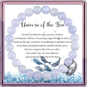 ARHTF Narwhal سوار Narwhal يونيكورن من البحر الزبرجد الخرز Narwhal مجوهرات للنساء ابنة صديقة Narwhal عشاق هدية in Kuwait