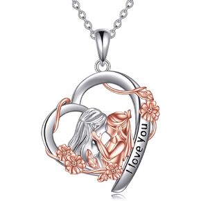 LUHE Mother Daughter Necklace Sterling Silver Mother Heart Necklace Birthday Pendant Mother's Day Flower Necklace Jewelry Gifts for Mom in Kuwait