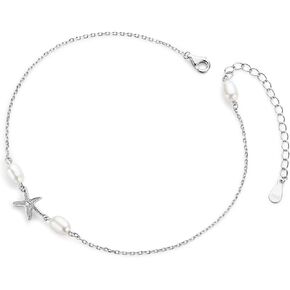 DENGGUANG Ankle Bracelets for Women, Freshwater White Pearl 925 Sterling Silver Anklets Gifts for Wife Girlfriend Hypoallergenic in Kuwait