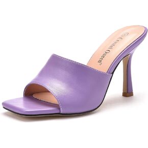 Women's Square Open Toe Heeled Sandals Slippers White Stiletto Heels Sandals Fashion Casual Peep Toe Slippers Slip On Mule Slide Sandal