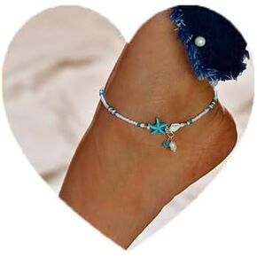 Luxcastle Boho Starfish Anklet Pearl Conch Pendant Ankle Foot Chain Summer Beach Anklets Foot Jewelry for Women and Girls in Kuwait