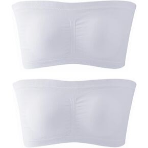 REAL FIELD 2pcs Women's Bandeau Bra Padded Strapless Bras Seamless Bandeau Bralette Wireless Tube Top Bra