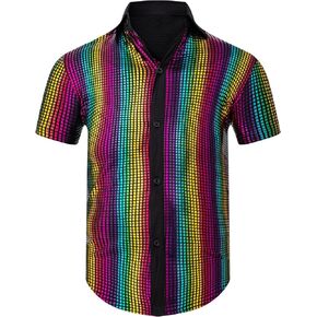 الخيال عصر الاطفال 70s ديسكو زي الترتر زر أسفل قصيرة الأكمام لامعة قمصان للبنين فستان الهالوين حتى ملهى ليلي الطرف in Kuwait