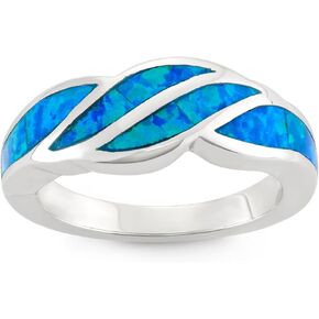 Beaux Bijoux Sterling Silver 14k Gold Plated Created Opal Ring for Women | Simulated Blue Opal Gemstone Ring | Fine Silver Gold Stackable Band Ring | Mom Opal Heart Ring for Mother's Day Band