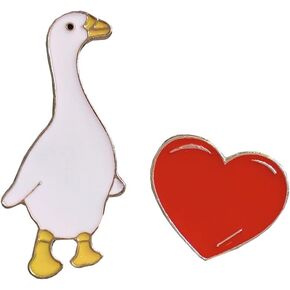 2Pcs Cartoon Big White Goose Heart Enamel Pins Lovely Animal Brooches Couple Badges Backpack Hat Shirt Lapel Pin Jewelry Gifts for Friends, Alloy Steel, no gemstone in Kuwait