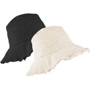 قبعة دلو للحماية من أشعة الشمس المغسولة للشاطئ من القطن المغسول - قبعة صيفية ذات حافة واسعة للشاطئ (الحجم: S-M) in Kuwait