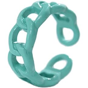 Punk Chunky Open Enameled Colorful Geometric Link Chain Stackable Adjustable Size Finger Ring Set Jewelry for Women Girls Valentine's Day Birthday Gift