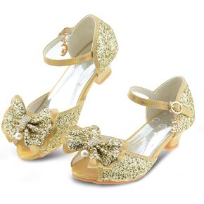 صنادل FLYFUPPY للفتيات ذات الزهور اللامعة أحذية رسمية للفتيات بكعب عالٍ لحفلات الزفاف للأطفال الصغار والصنادل الكبيرة in Kuwait