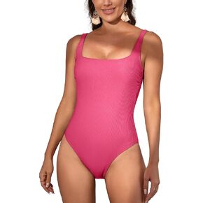 Eomenie Women's One Piece Swimsuits Ribbed Tummy Control Bathing Suit Slimming Square Neck 1 piece Swimwear in Saudi Arabia
