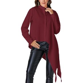 بلوزة Rooscier نسائية غير متماثلة ذات رقبة وهمية وأكمام طويلة وأزرار سفلية in Kuwait