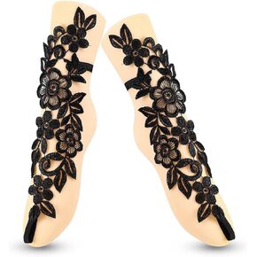 Caiyao 2Pcs Sexy Lace Embroidery Flower Anklet with Toe Ring Vintage Floral Barefoot Sandals Slave Anklet for Women Girl Bridal Wedding FootJewelry Prom Festival Gift
