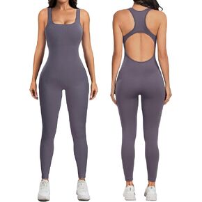 Vigorics Women's Backless One Piece Jumpsuit Sleeveless Bodycon Romper Seamless Workout Yoga Unitard Playsuit