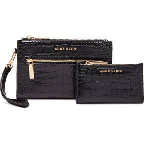 Anne Klein AK 2 Piece Gift Set with Croco Zip Clutch and Card case, Black in Saudi Arabia