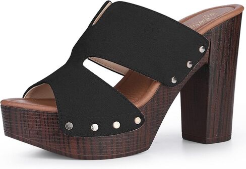 Perphy Platform Slip on Block High Heels Slides Sandals for Women in Saudi Arabia