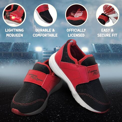 Disney Pixar Cars Lightning McQueen Boy's Lighted Athletic Sneaker, Black/Red (Toddler/Little Kid) in Kuwait