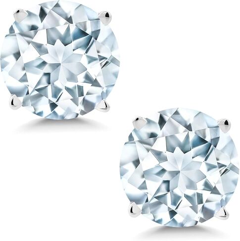 Gem Stone King 14K White Gold Sky Blue Aquamarine Stud Earrings with Comfort Back For Women (0.80 Cttw, Gemstone Birthstone, Round 5MM) in Saudi Arabia