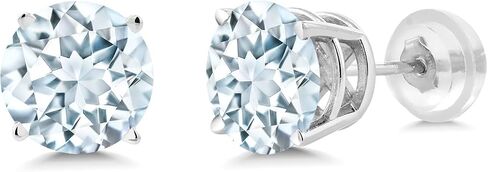 Gem Stone King 14K White Gold Sky Blue Aquamarine Stud Earrings with Comfort Back For Women (0.80 Cttw, Gemstone Birthstone, Round 5MM) in Saudi Arabia
