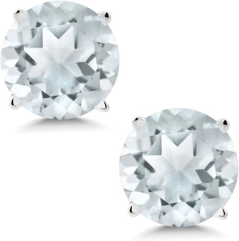 Gem Stone King 14K White Gold Sky Blue Aquamarine Stud Earrings with Comfort Back For Women (0.80 Cttw, Gemstone Birthstone, Round 5MM) in Saudi Arabia