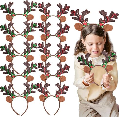 conehoy 10 قطع قرون الرنة عقال براون عيد الميلاد آذان الرنة مع بريق الترتر خوذة عصابات الشعر الغزلان للأطفال البالغين عيد الميلاد حزب تفضل تأثيري حلي اللوازم in Kuwait