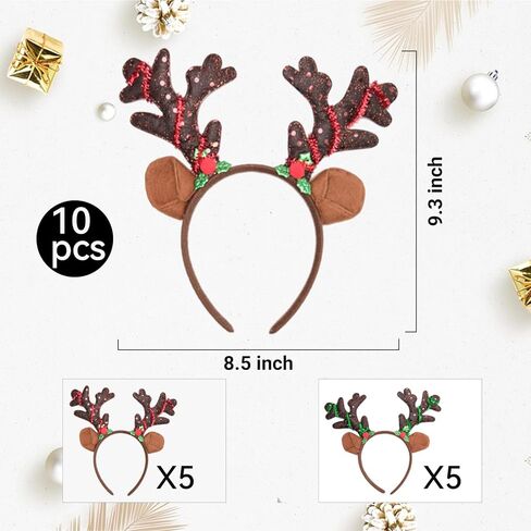 conehoy 10 قطع قرون الرنة عقال براون عيد الميلاد آذان الرنة مع بريق الترتر خوذة عصابات الشعر الغزلان للأطفال البالغين عيد الميلاد حزب تفضل تأثيري حلي اللوازم in Kuwait