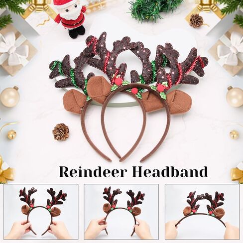 conehoy 10 قطع قرون الرنة عقال براون عيد الميلاد آذان الرنة مع بريق الترتر خوذة عصابات الشعر الغزلان للأطفال البالغين عيد الميلاد حزب تفضل تأثيري حلي اللوازم in Kuwait