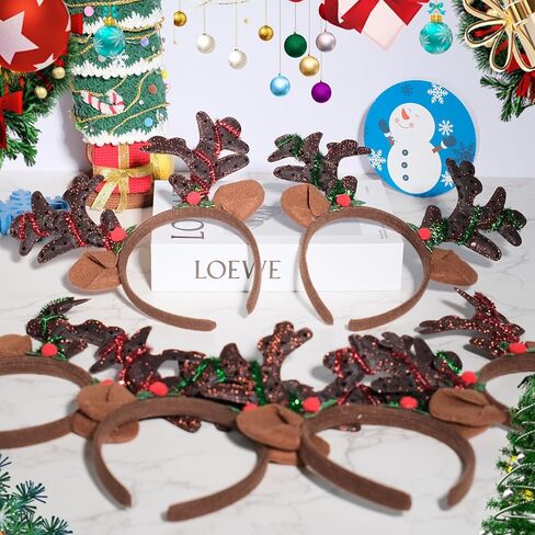 conehoy 10 قطع قرون الرنة عقال براون عيد الميلاد آذان الرنة مع بريق الترتر خوذة عصابات الشعر الغزلان للأطفال البالغين عيد الميلاد حزب تفضل تأثيري حلي اللوازم in Kuwait