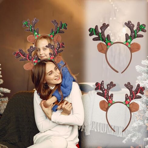 conehoy 10 قطع قرون الرنة عقال براون عيد الميلاد آذان الرنة مع بريق الترتر خوذة عصابات الشعر الغزلان للأطفال البالغين عيد الميلاد حزب تفضل تأثيري حلي اللوازم in Kuwait