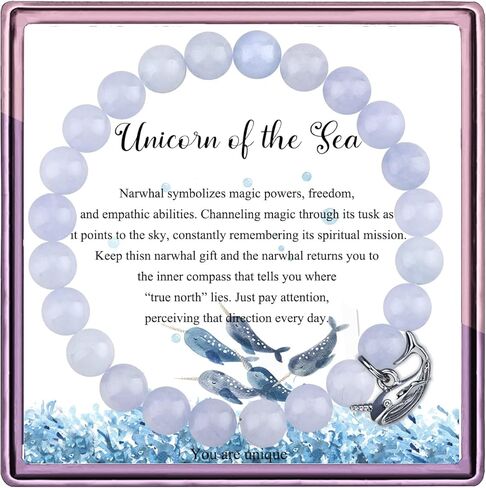 ARHTF Narwhal سوار Narwhal يونيكورن من البحر الزبرجد الخرز Narwhal مجوهرات للنساء ابنة صديقة Narwhal عشاق هدية in Kuwait