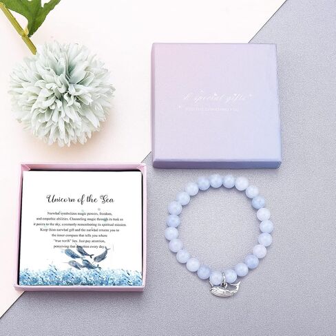 ARHTF Narwhal سوار Narwhal يونيكورن من البحر الزبرجد الخرز Narwhal مجوهرات للنساء ابنة صديقة Narwhal عشاق هدية in Kuwait