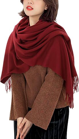 EVECLIOO Women Winter Red Scarf, Soft Shawl Wraps with Tassels, Cashmere Feel Classic Scarves for Christmas in Kuwait