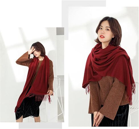 EVECLIOO Women Winter Red Scarf, Soft Shawl Wraps with Tassels, Cashmere Feel Classic Scarves for Christmas in Kuwait