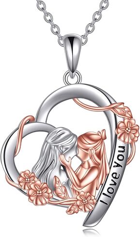 LUHE Mother Daughter Necklace Sterling Silver Mother Heart Necklace Birthday Pendant Mother's Day Flower Necklace Jewelry Gifts for Mom in Saudi Arabia