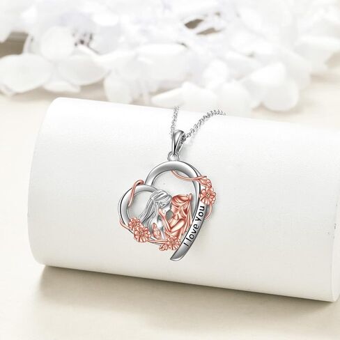 LUHE Mother Daughter Necklace Sterling Silver Mother Heart Necklace Birthday Pendant Mother's Day Flower Necklace Jewelry Gifts for Mom in Saudi Arabia