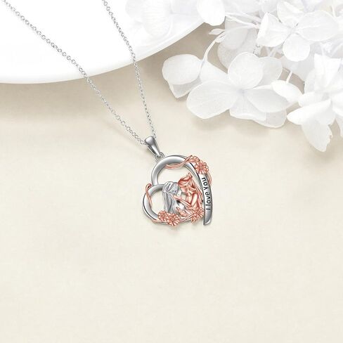 LUHE Mother Daughter Necklace Sterling Silver Mother Heart Necklace Birthday Pendant Mother's Day Flower Necklace Jewelry Gifts for Mom in Saudi Arabia